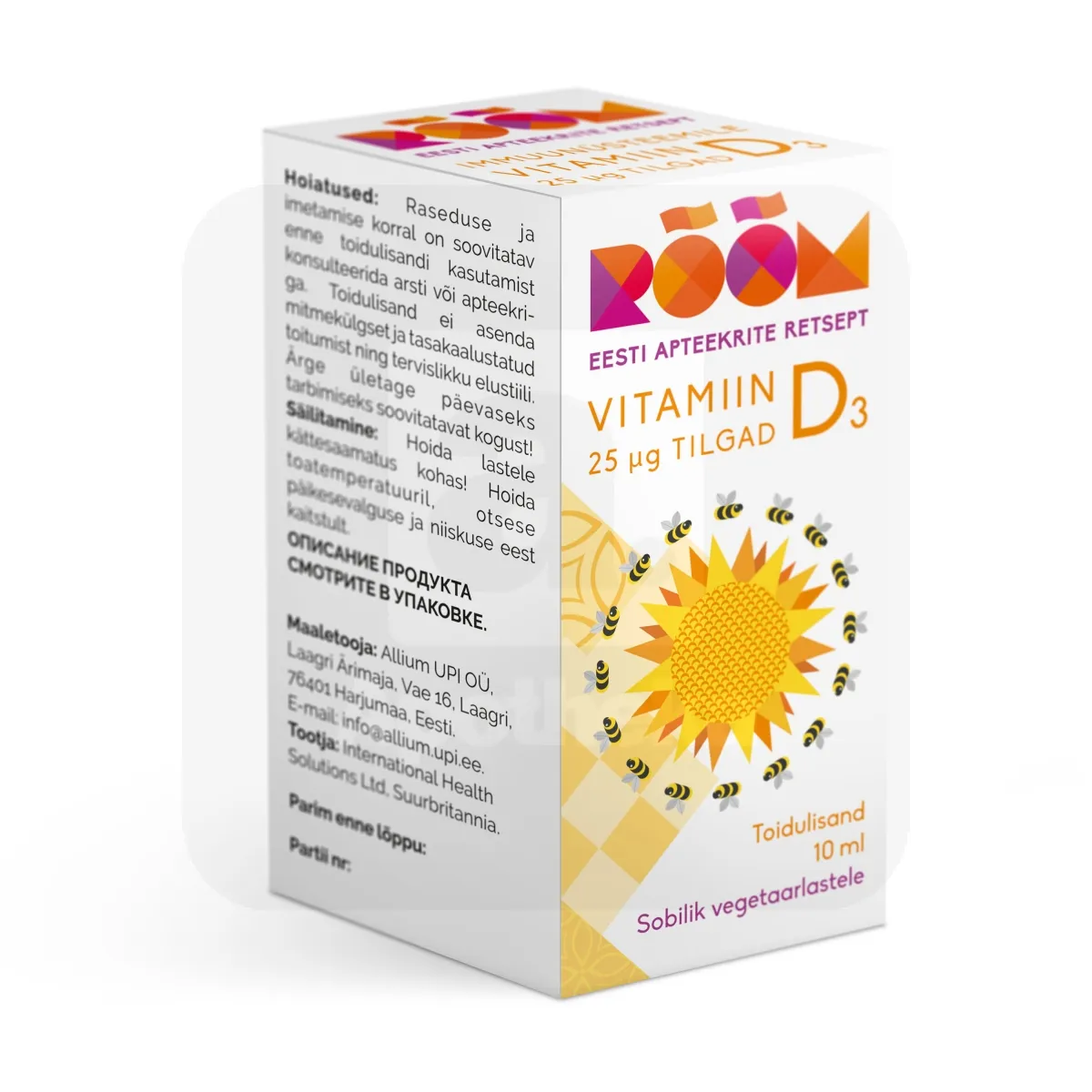 RÕÕM VITAMIIN D3 25MCG TILGAD 10ML - Tootepilt