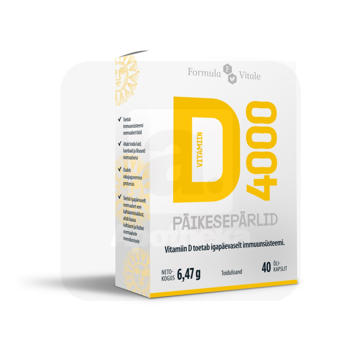 FORMULA VITALE D-VIT PÄIKESEPÄRLID 4000IU N40 - Tootepilt
