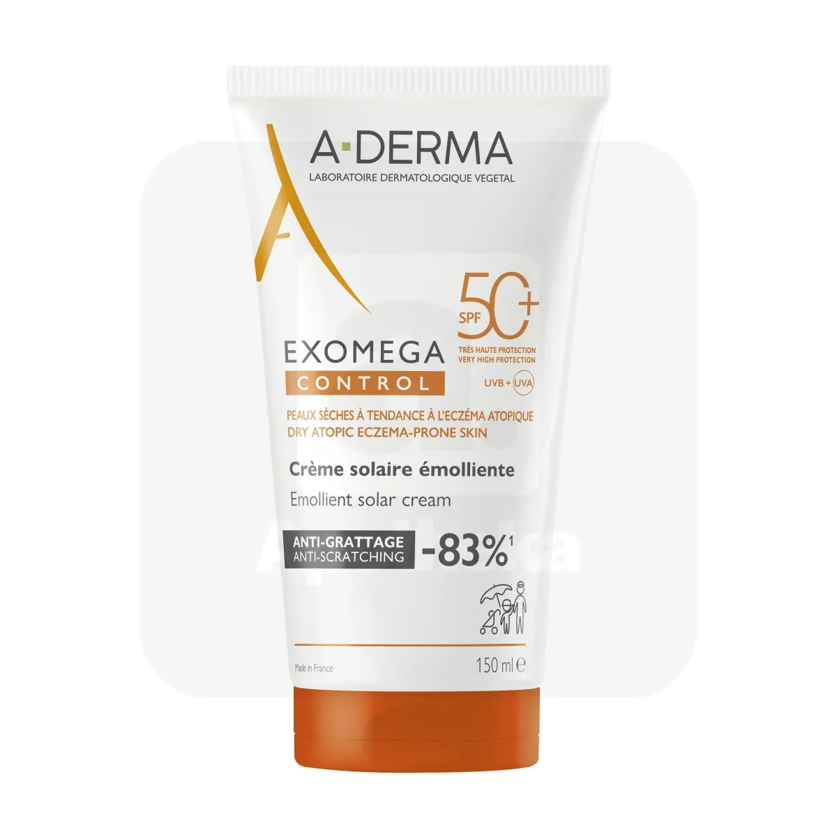 A-DERMA EXOMEGA EMOLLIENT PÄIKESEKAITSEKREEM 150ML - Tootepilt
