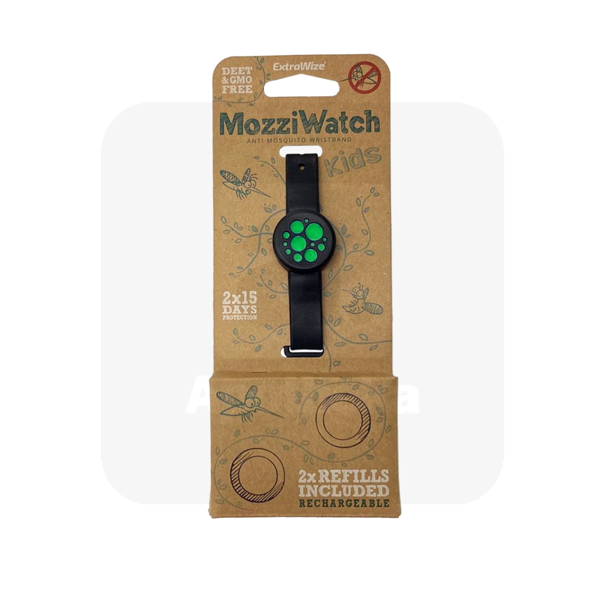 MOZZIWATCH SÄÄSETÕRJE KÄEPAEL LASTELE ROHELINE + 2 TÄITETABLETTI - Tootepilt
