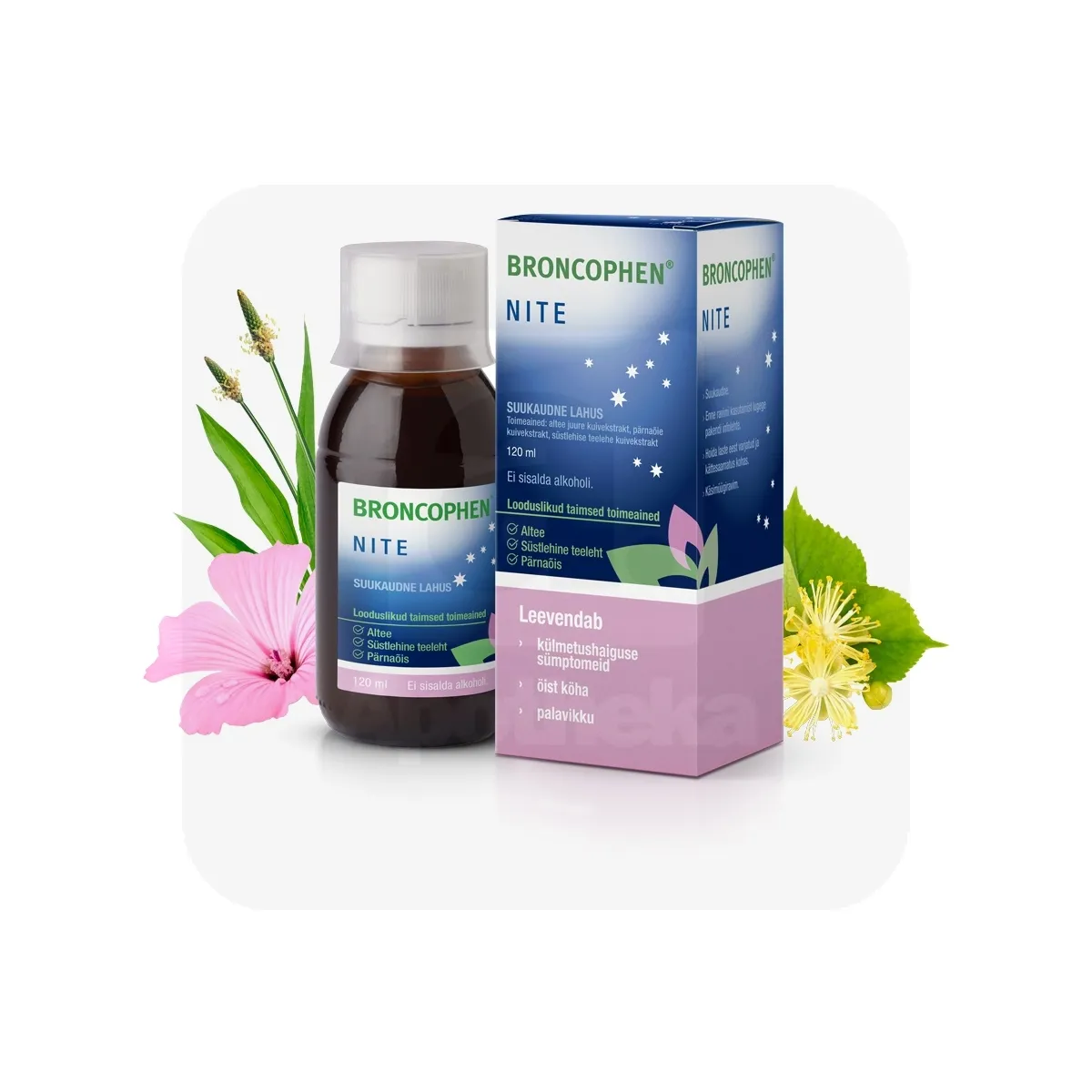 BRONCOPHEN NITE SUUKAUDNE LAHUS 187,5MG+136,4MG+150MG/ML 120ML - Tootepilt