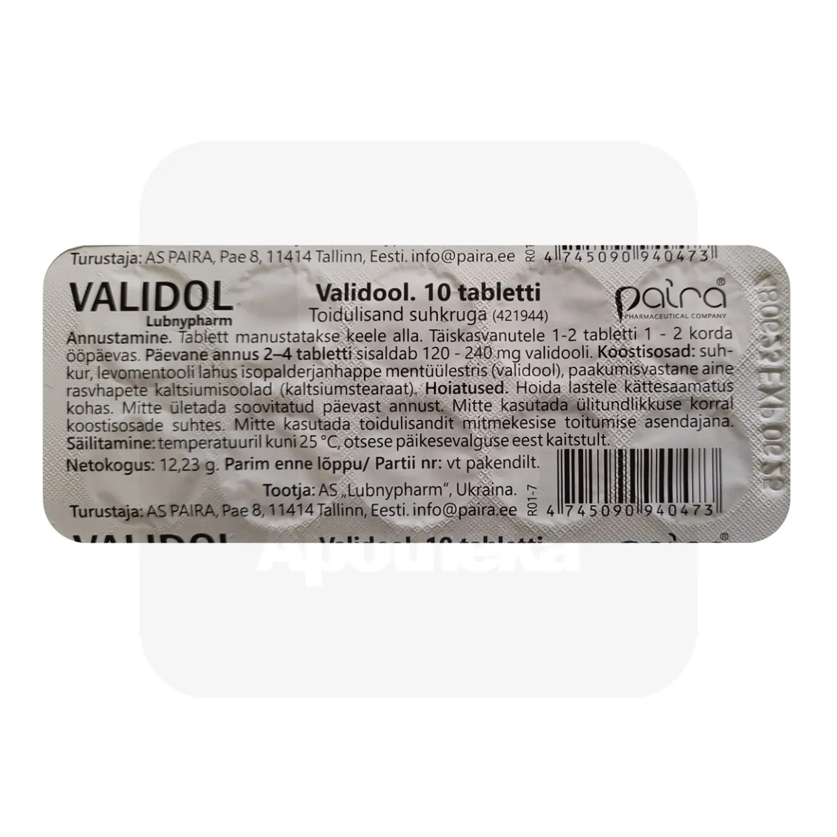 VALIDOOL SUHKRUGA 60MG N10 - Tootepilt
