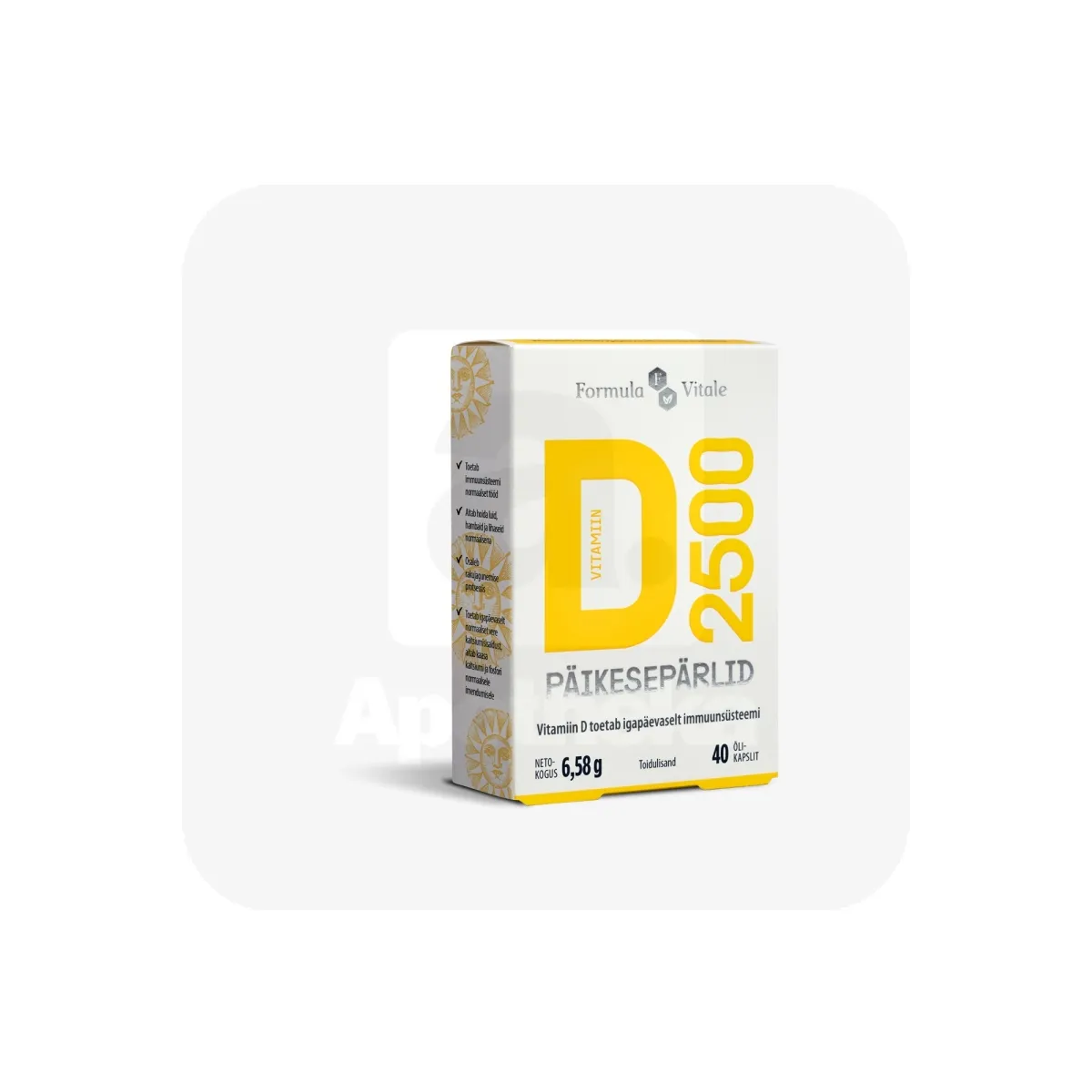 FORMULA VITALE D-VIT PÄIKESEPÄRLID 2500IU N40 - Tootepilt