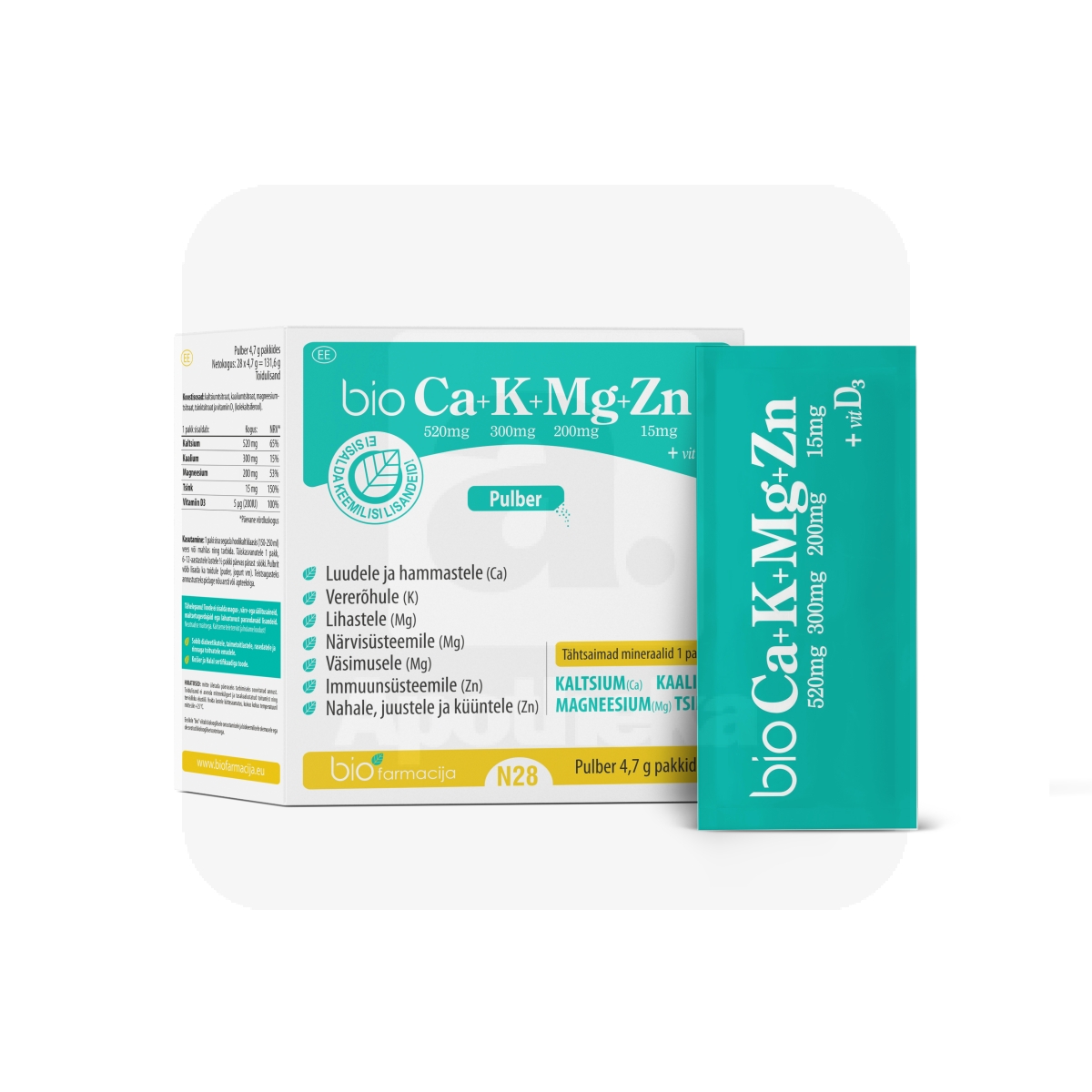 BIO CA+K+MG+ZN+VITAMIIN D3 PULBER N28 - Tootepilt