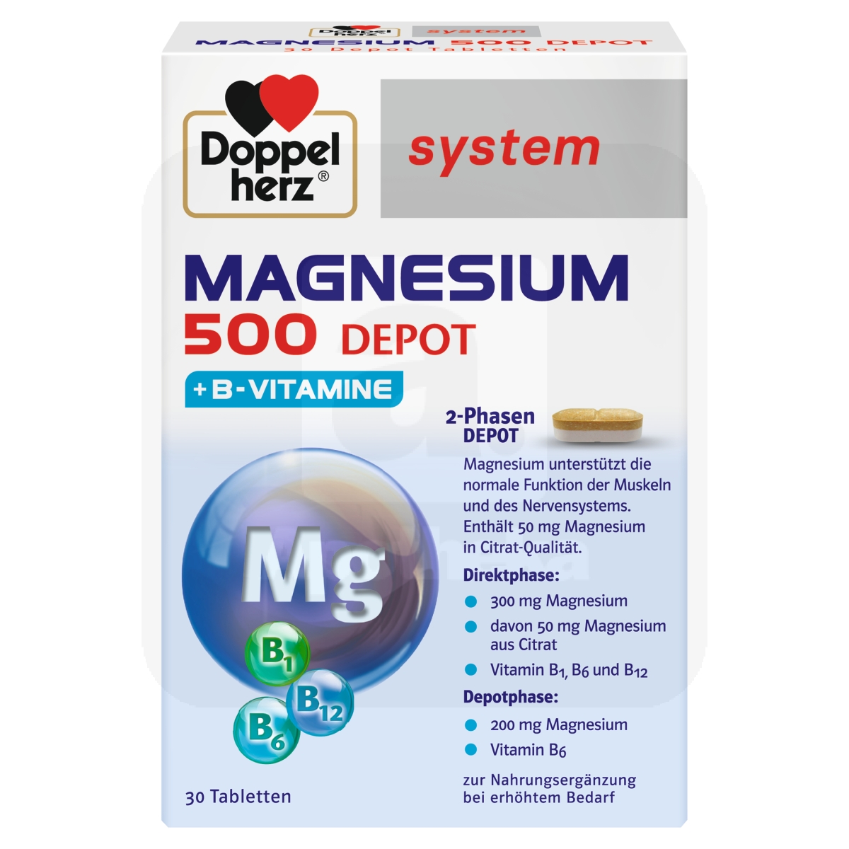 DOPPELHERZ SYSTEM MAGNEESIUM 500 DEPOT+B VITAMIINID TBL N30 - Tootepilt