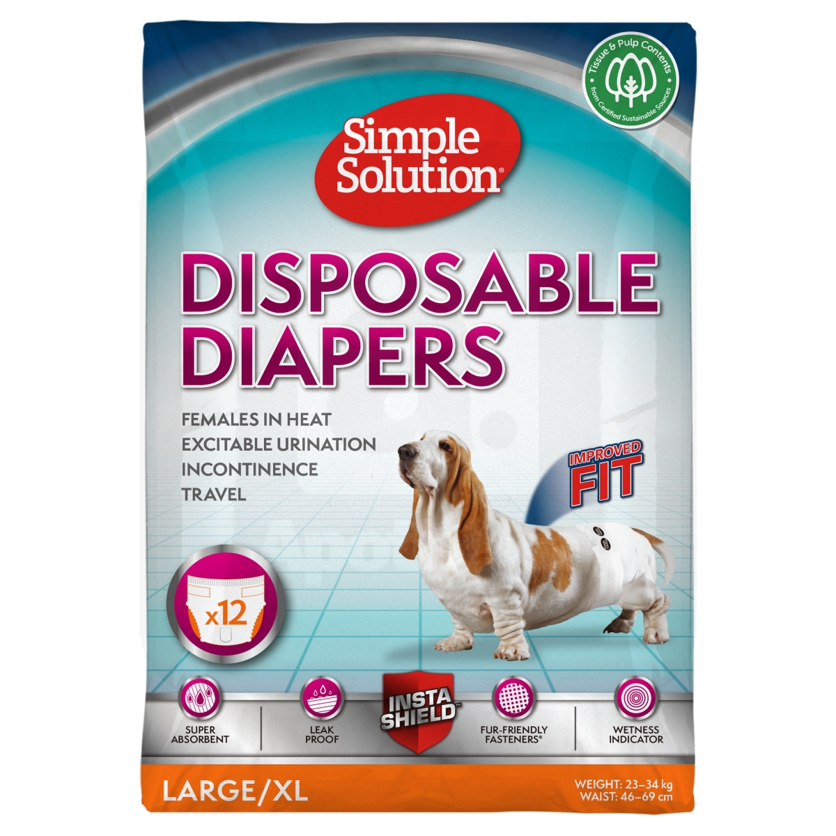 Simple Solution ühekordne mähe emasele koerale, L suurus, 12 tk - Tootepilt