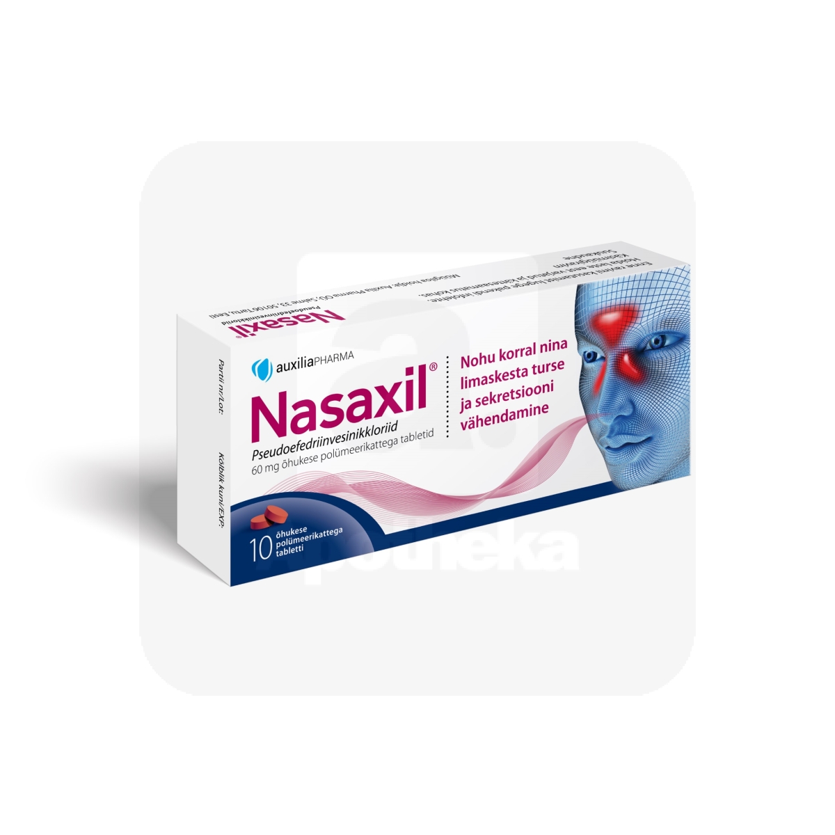 NASAXIL AUXILIA ÕHUKESE POLÜMEERIKATTEGA TBL 60MG N10 - Tootepilt