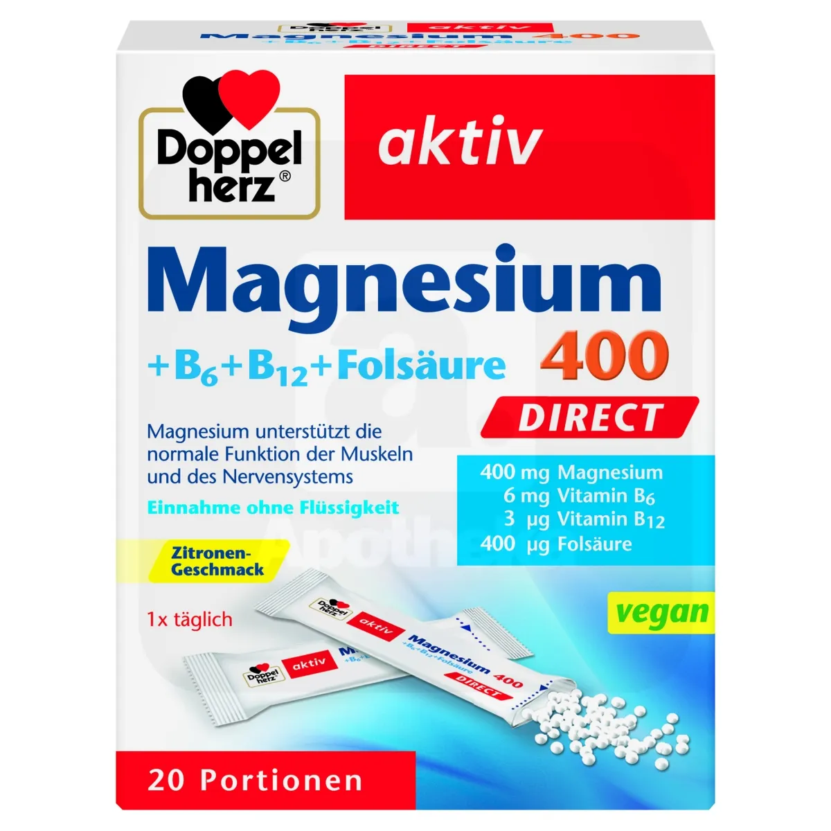 DOPPELHERZ AKTIV MG 400+B6+B12+FOOLHAPE DIRECT N20 - Tootepilt