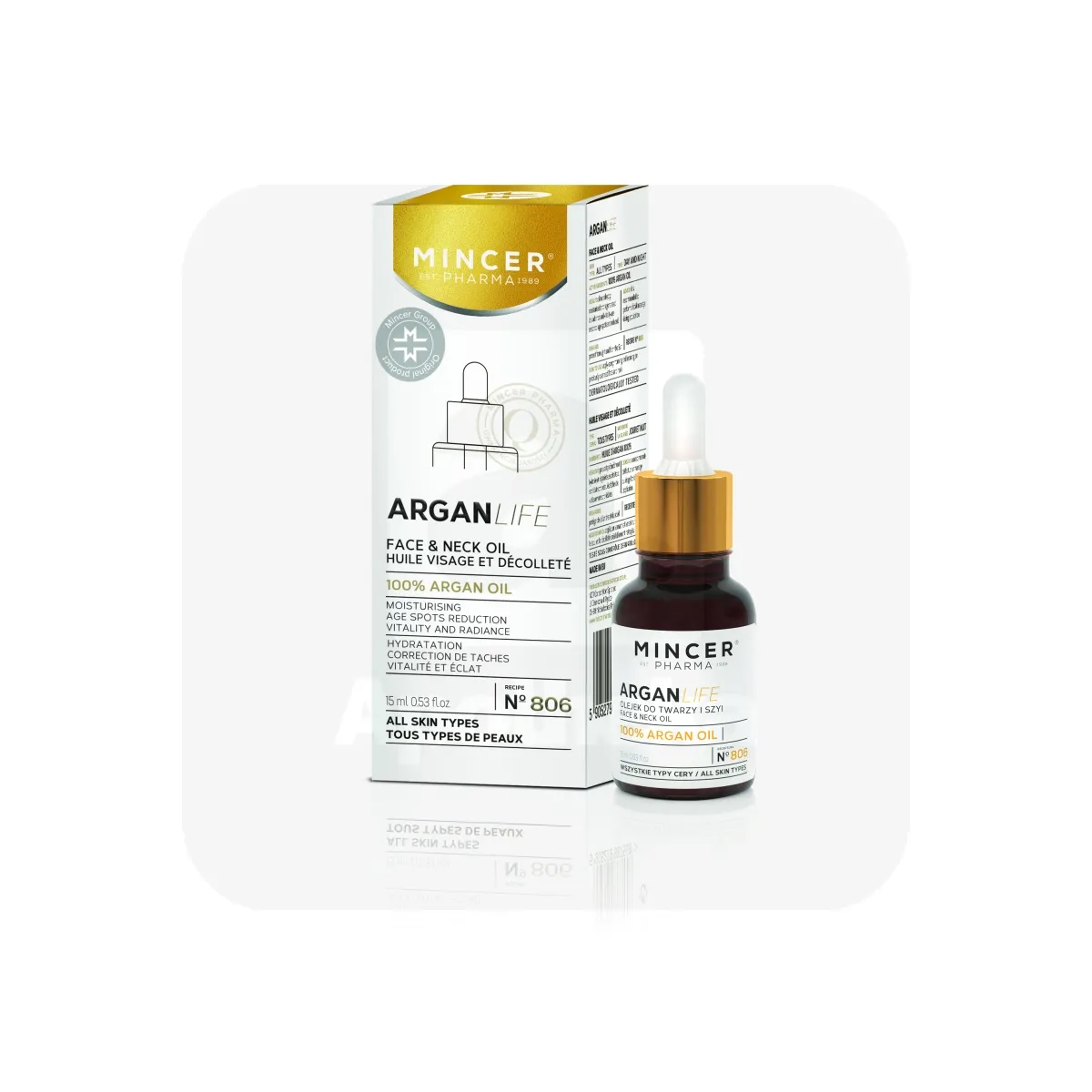 MINCER PHARMA ARGAN LIFE ARGAANIAÕLI NÄOLE JA KAELALE 15ML - Tootepilt 1