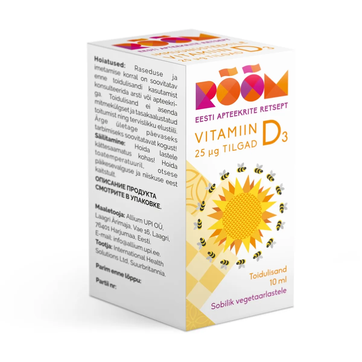 RÕÕM VITAMIIN D3 25MCG TILGAD 10ML - Tootepilt