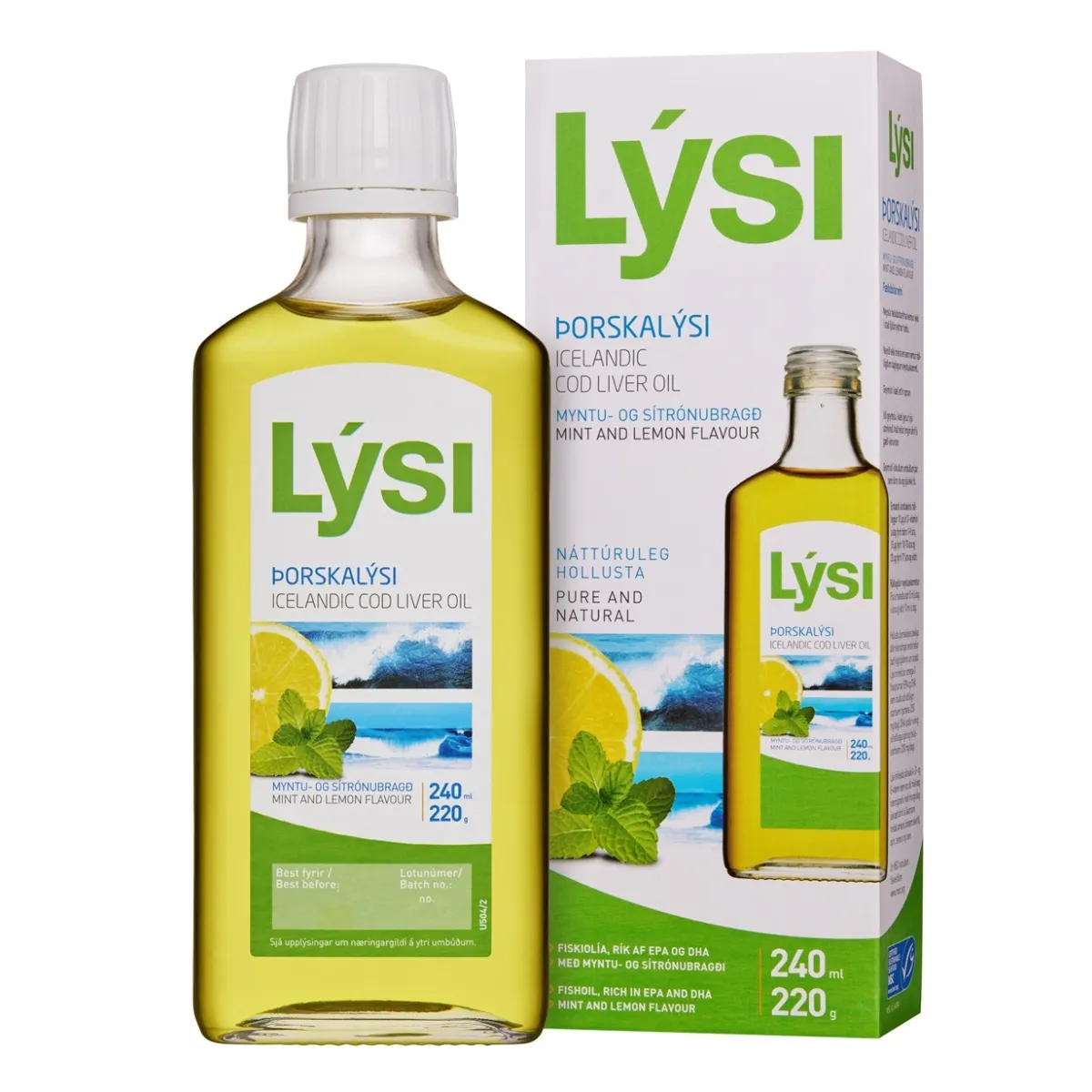 LYSI OMEGA-3 KALAMAKSAÕLI PIPARMÜNDI JA SIDRUNIGA 240ML - Tootepilt