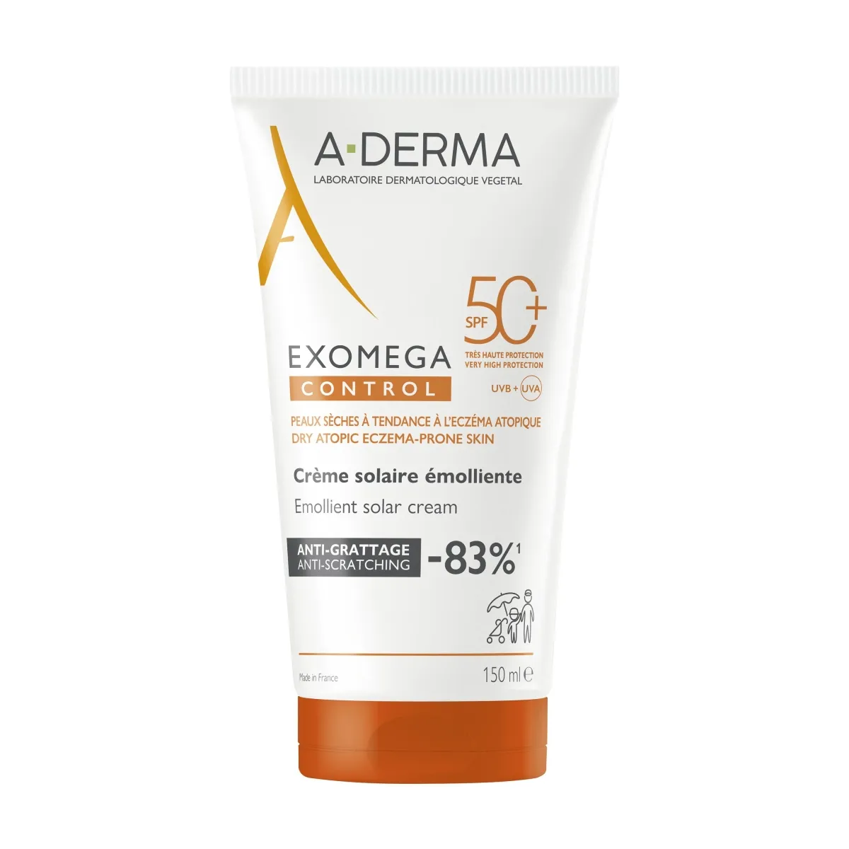 A-DERMA EXOMEGA EMOLLIENT PÄIKESEKAITSEKREEM 150ML - Tootepilt