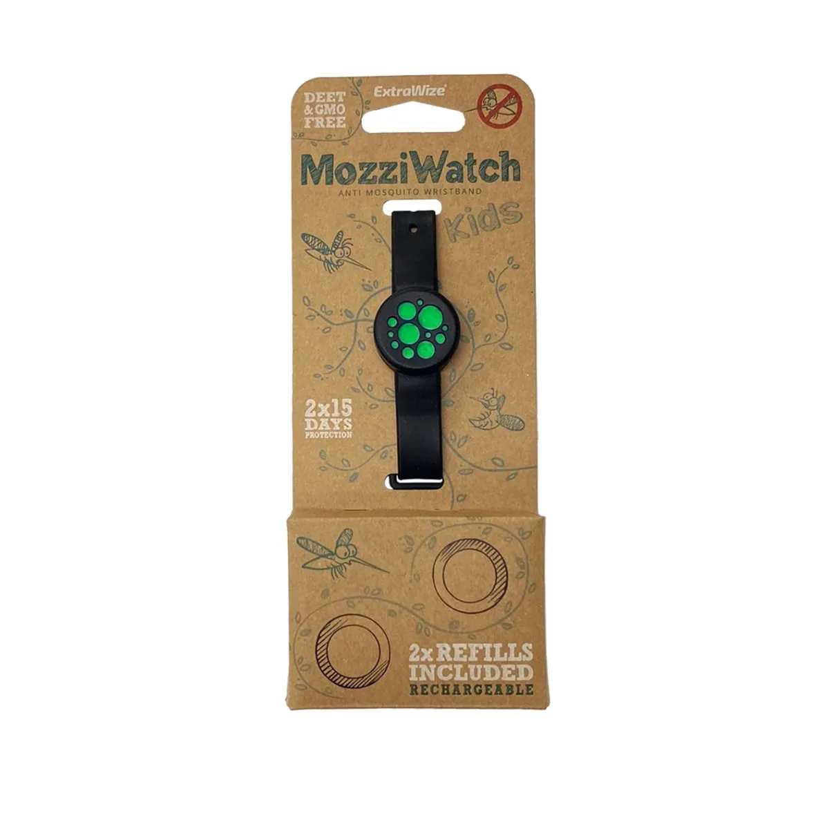 MOZZIWATCH SÄÄSETÕRJE KÄEPAEL LASTELE ROHELINE + 2 TÄITETABLETTI - Tootepilt