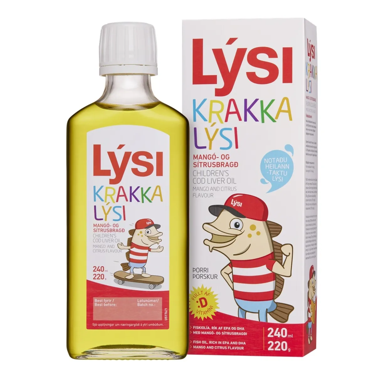 LYSI OMEGA-3 KALAMAKSAÕLI LASTELE MANGO JA TSITRUSVILJADEGA 240ML - Tootepilt
