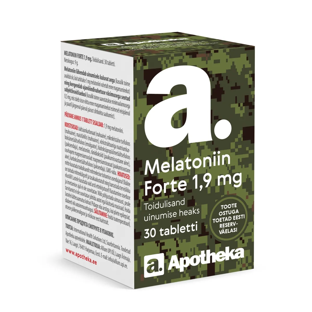A. MELATONIIN FORTE TABLETID 1,9MG TBL N30 - Tootepilt 1