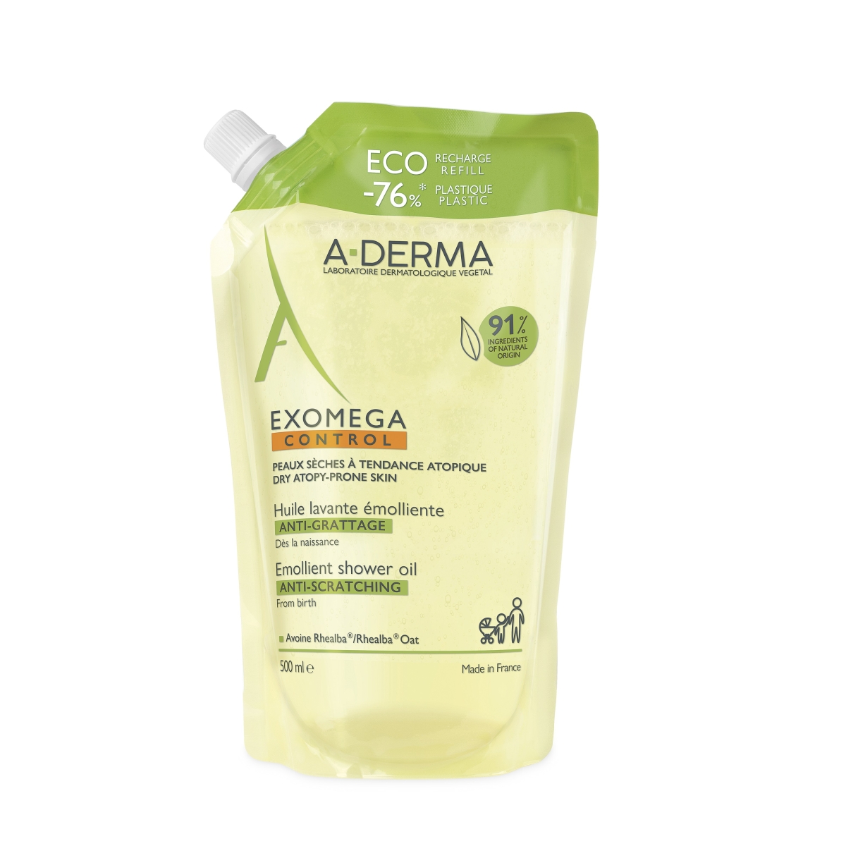 A-DERMA EXOMEGA CONTROL DUSHIÕLI TÄITEPAKEND 500ML - Tootepilt