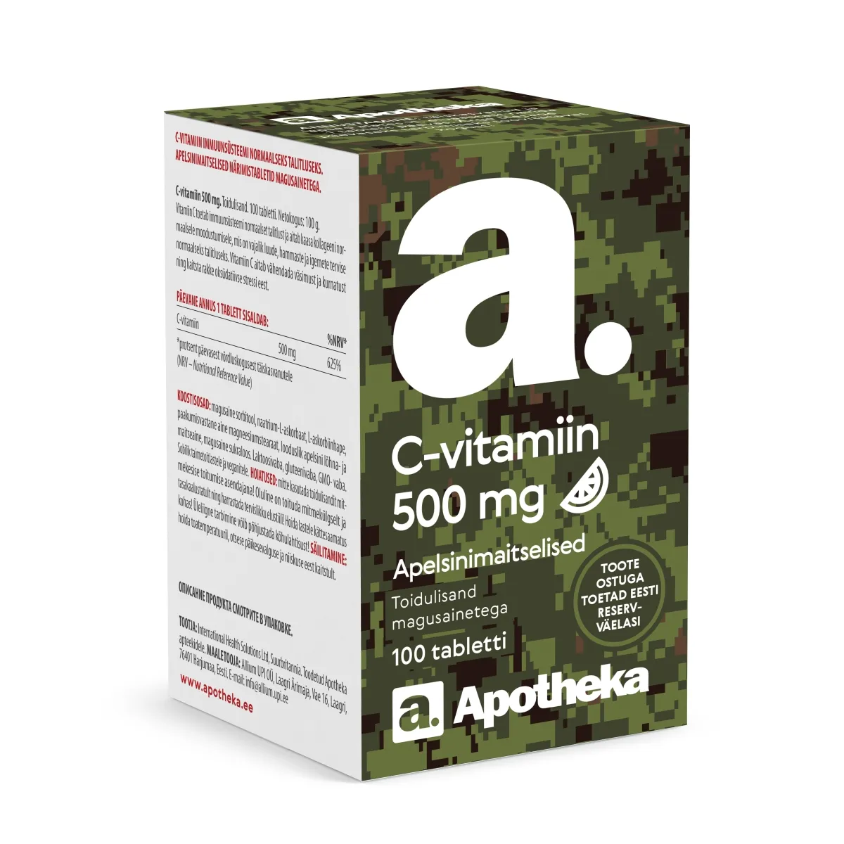 A. C VITAMIIN 500MG NÄRIMISTBL N100 APELSINIMAITSELINE - Tootepilt 1