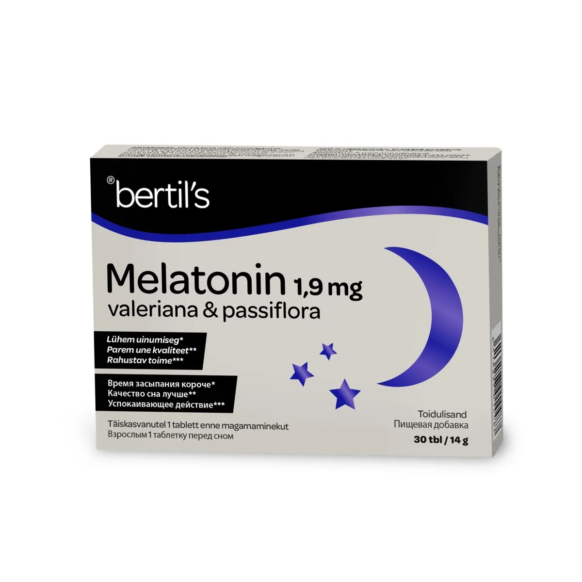 BERTILS MELATONIN 1,9 MG VALERIANA&PASSIFLORA N30 - Tootepilt