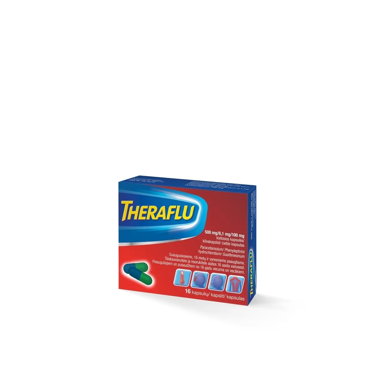 THERAFLU KÕVAKAPSEL 500MG+100MG+6,1MG N16 - Tootepilt