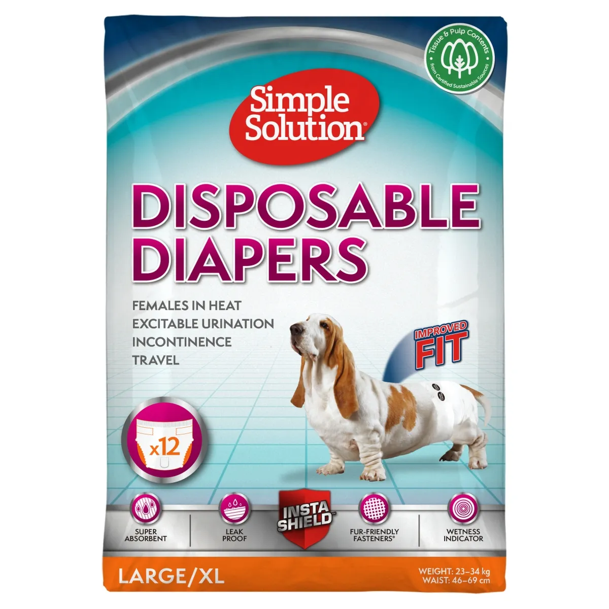 Simple Solution ühekordne mähe emasele koerale, L suurus, 12 tk - Tootepilt