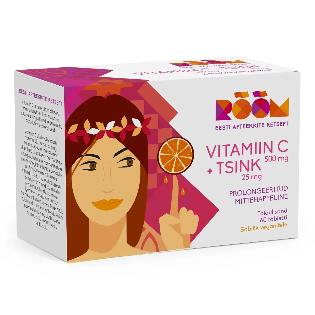 RÕÕM VITAMIIN C 500 MG + TSINK 25 MG PROLONGEERITUD TBL N60 - Tootepilt