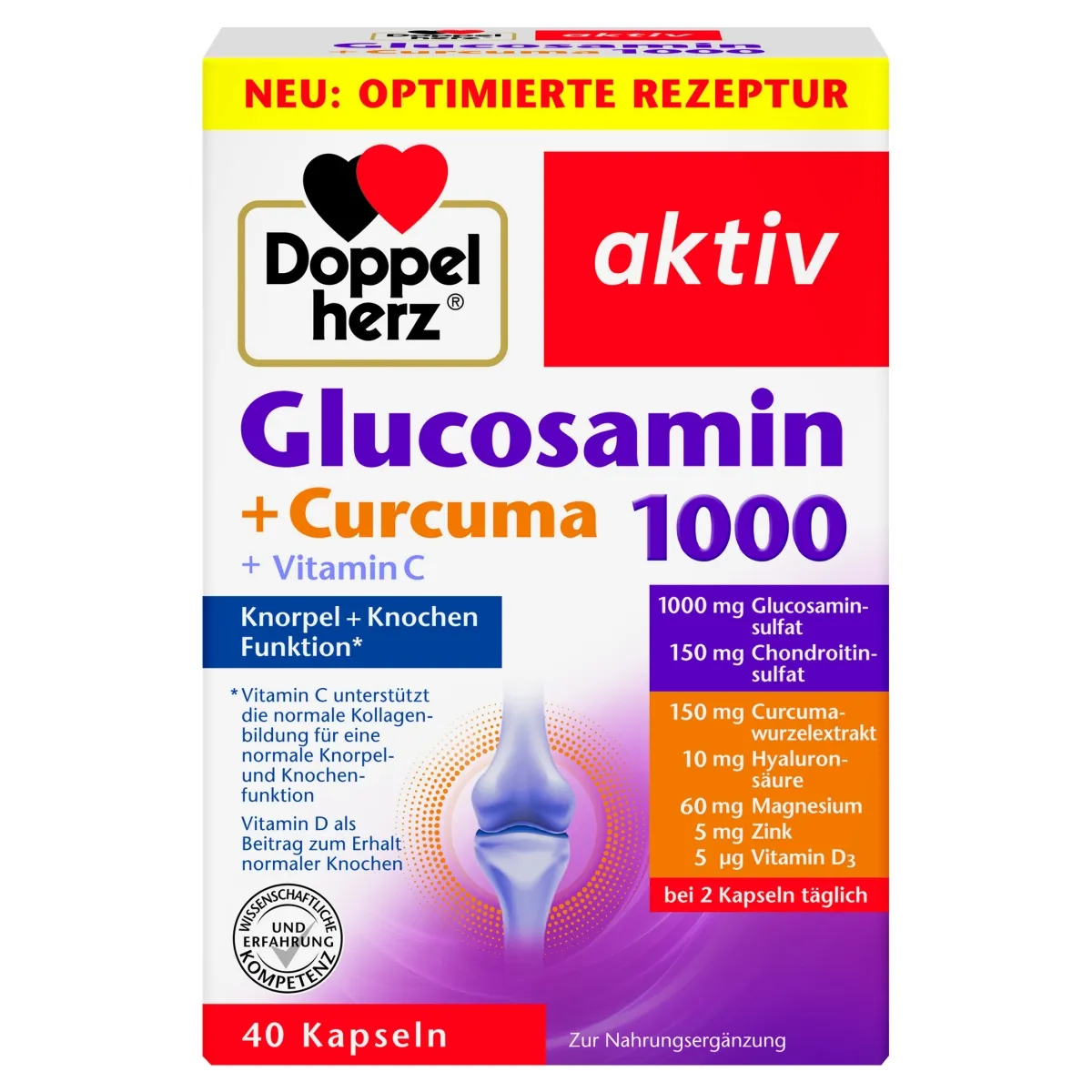 DOPPELHERZ AKTIV GLÜKOSAMIIN 1000MG+KURKUMIIN+C VITAMIIN KAPSLID N40 - Tootepilt