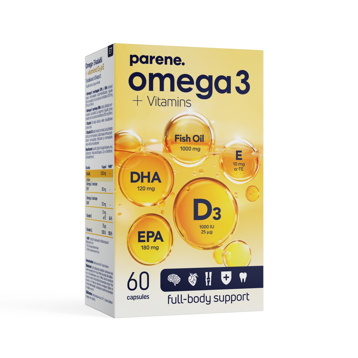PARENE OMEGA-3 1000MG + D3 25MCG + VIT E 10MG CAPS N60 - Tootepilt