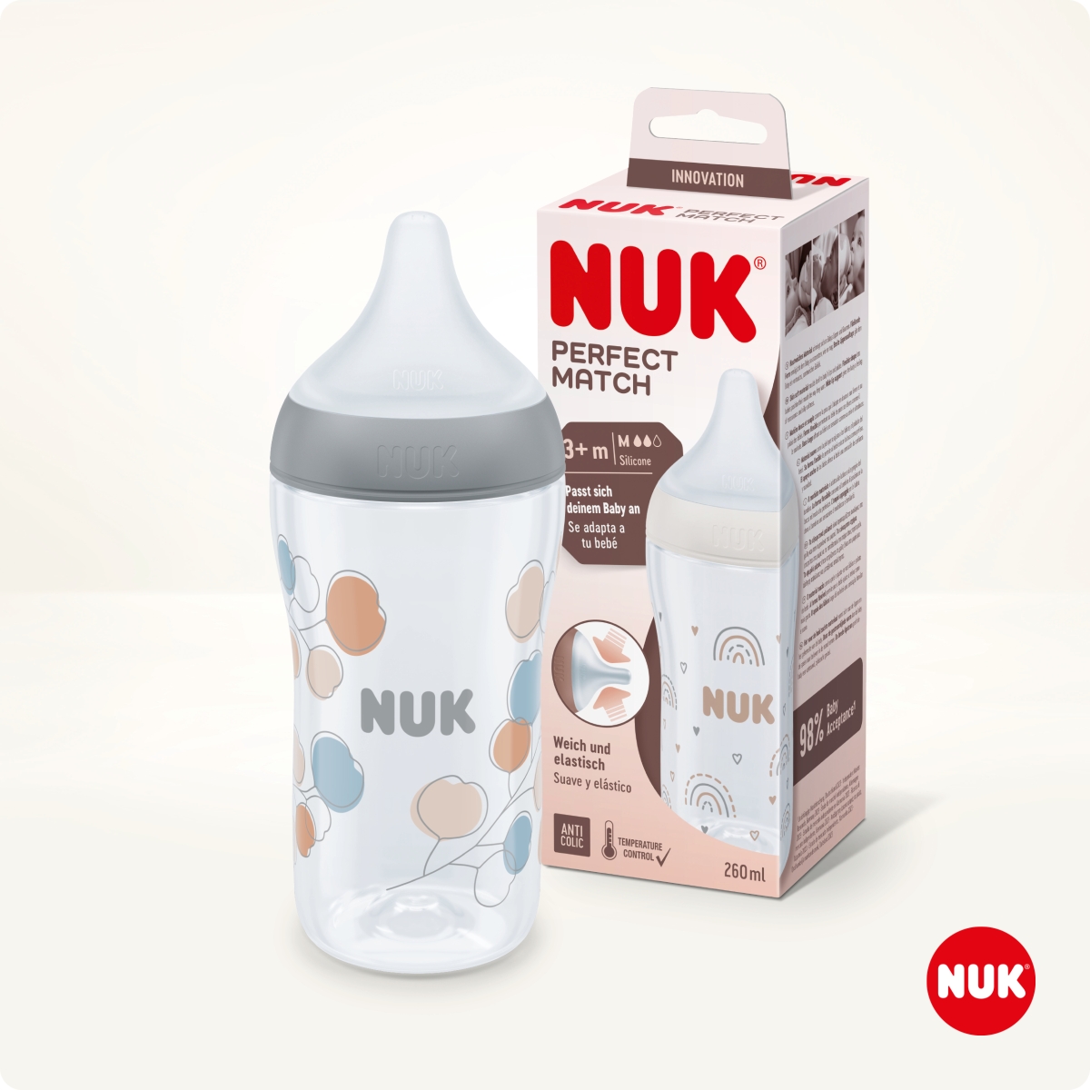 NUK PERFECT MATCH LUTIPUDEL SILIK. M (TWIG) 260ML - Tootepilt