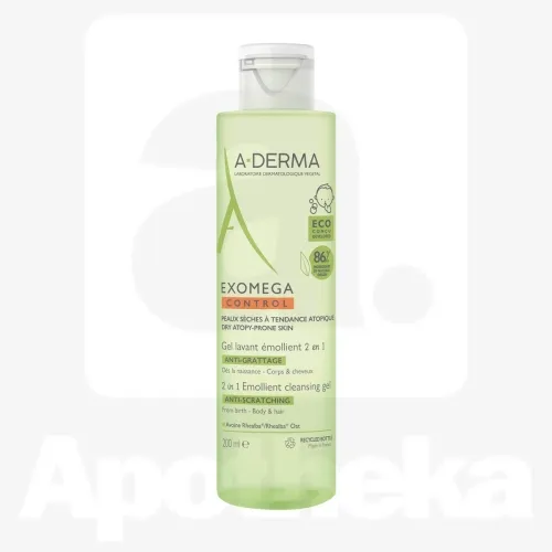 A-DERMA EXOMEGA CONTROL PESEMISGEEL KEHALE JA JUUSTELE 200ML