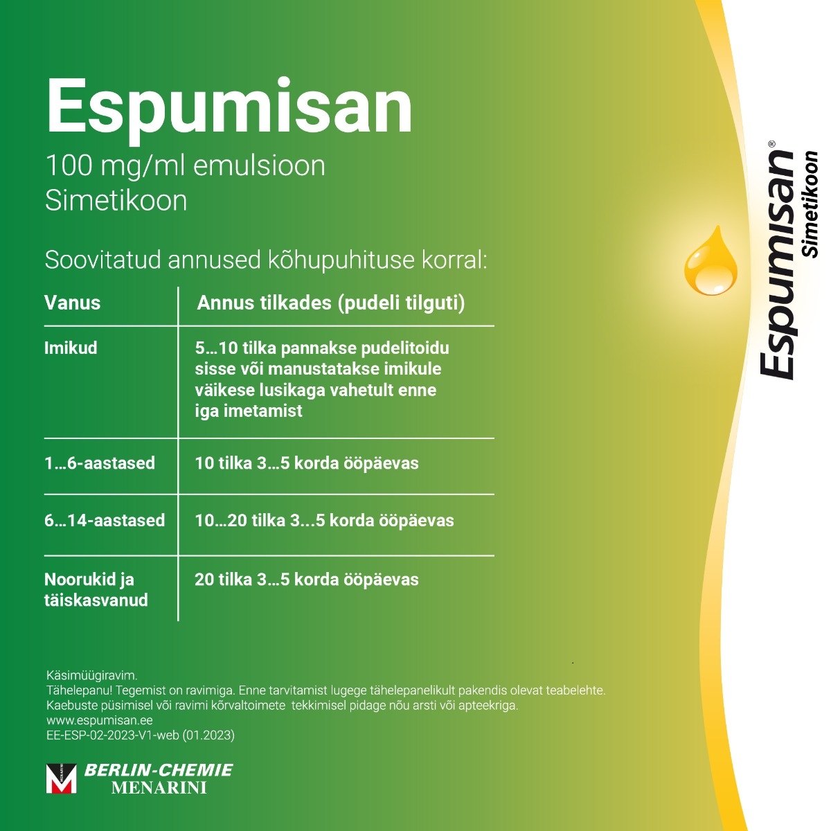 ESPUMISAN  SUUKAUDSED TILGAD EMULS 100MG/ML 30ML