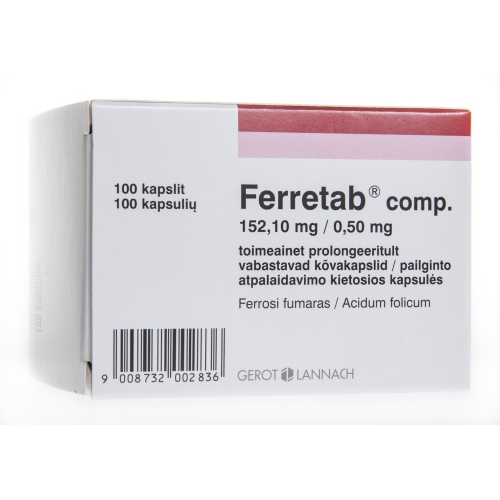 Product image of FERRETAB COMP PROLONG CAPS 152,1MG+0,5MG N100