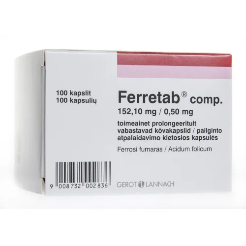 Product image of FERRETAB COMP PROLONG CAPS 152,1MG+0,5MG N100