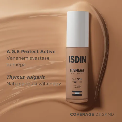 ISDIN JUMESTUSKREEM COVERAGE SPF50+ 30G 3.0 SAND - Tootepilt 4