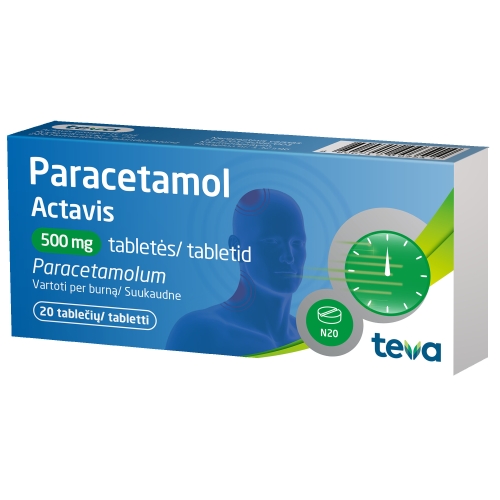 Product image of PARACETAMOL ACTAVIS TBL 500MG N20