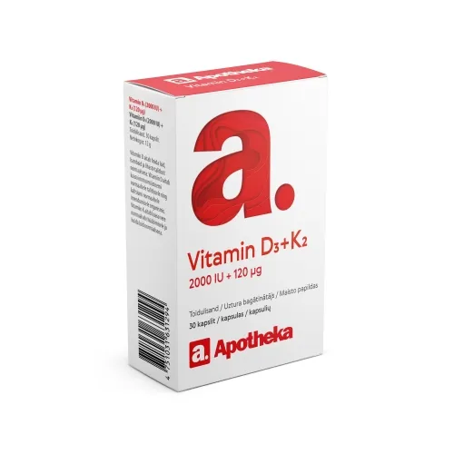 A. VITAMIN D3 + K2 (2000IU + 120 MCG) KAPSLID N30 - Tootepilt 