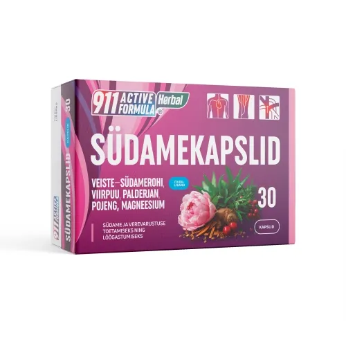 Product image of 911 ACTIVE FORMULA HERBAL SÜDAMEKAPSLID+MAGNEESIUM N30