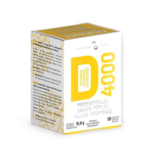 Product image of FORMULA VITALE D-VIT PÄIKESEPÄRLID 4000IU N120