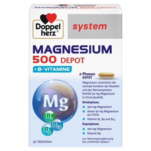 Product image of DOPPELHERZ SYSTEM MAGNEESIUM 500 DEPOT+B VITAMIINID TBL N30