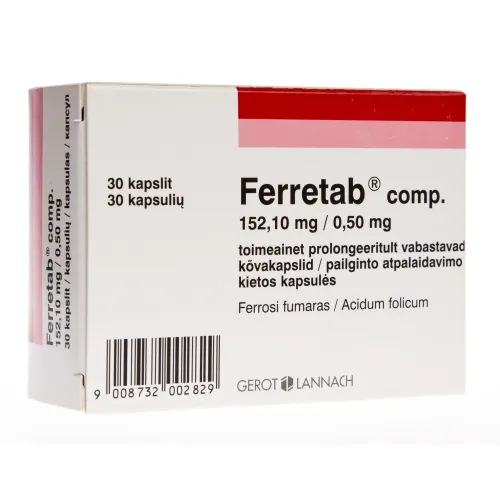 Product image of FERRETAB COMP PROLONG CAPS 152,1MG+0,5MG N30