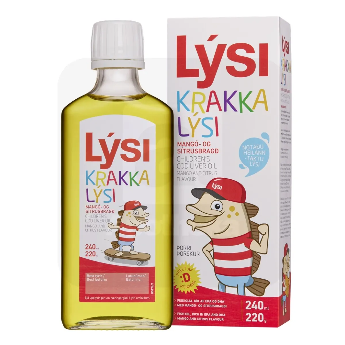 LYSI OMEGA-3 KALAMAKSAÕLI LASTELE MANGO JA TSITRUSVILJADEGA 240ML - Tootepilt