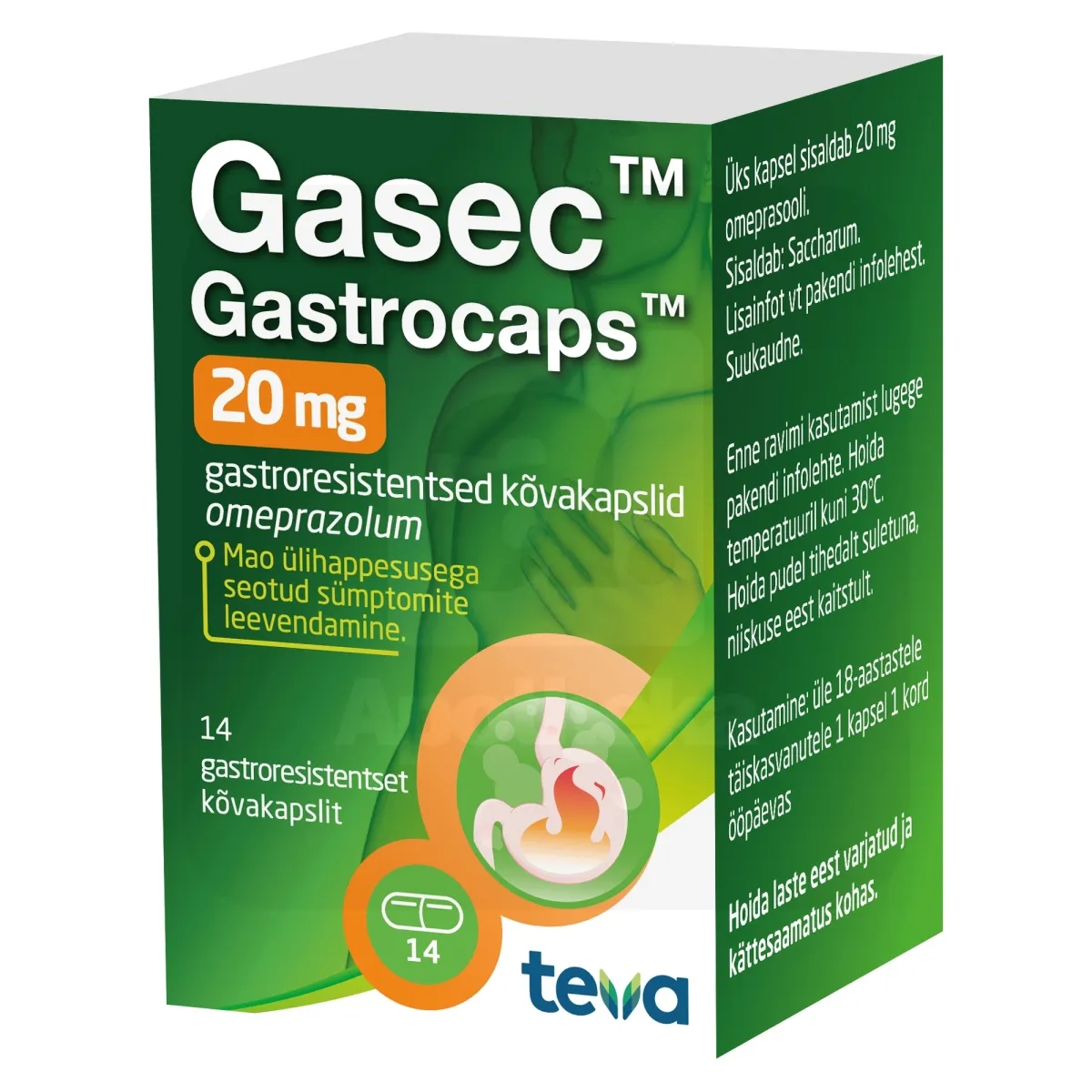 GASEC GASTROCAPS GASTRORESIST KAPSEL 20MG N14 - Tootepilt