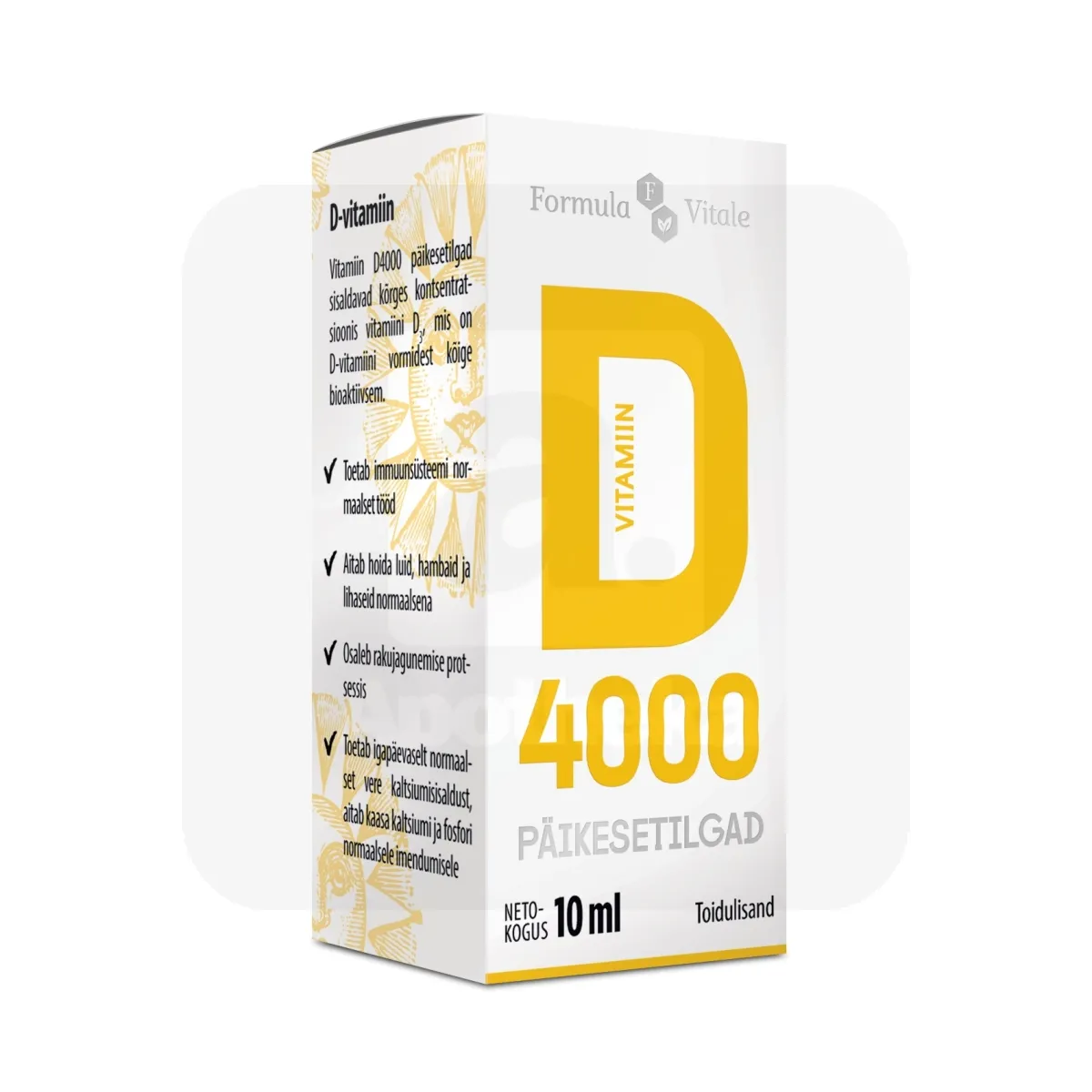 FORMULA VITALE D-VIT PÄIKESETILGAD 4000IU 10ML - Tootepilt