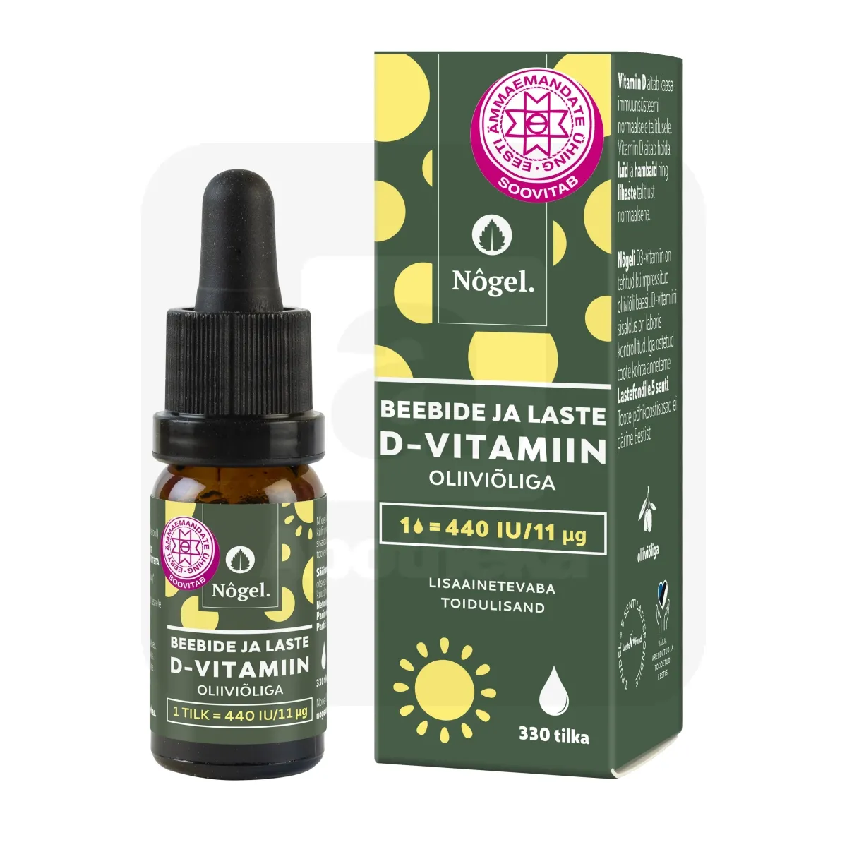 NÕGEL BEEBIDE JA LASTE D-VITAMIIN OLIIVÕLIGA 440IU/TILGAS 10ML - Tootepilt