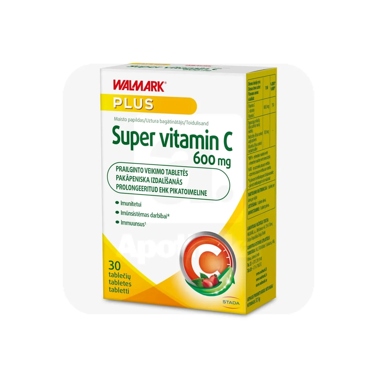 WALMARK SUPER VITAMIN C PROLONG 600MG TBL N30 - Tootepilt