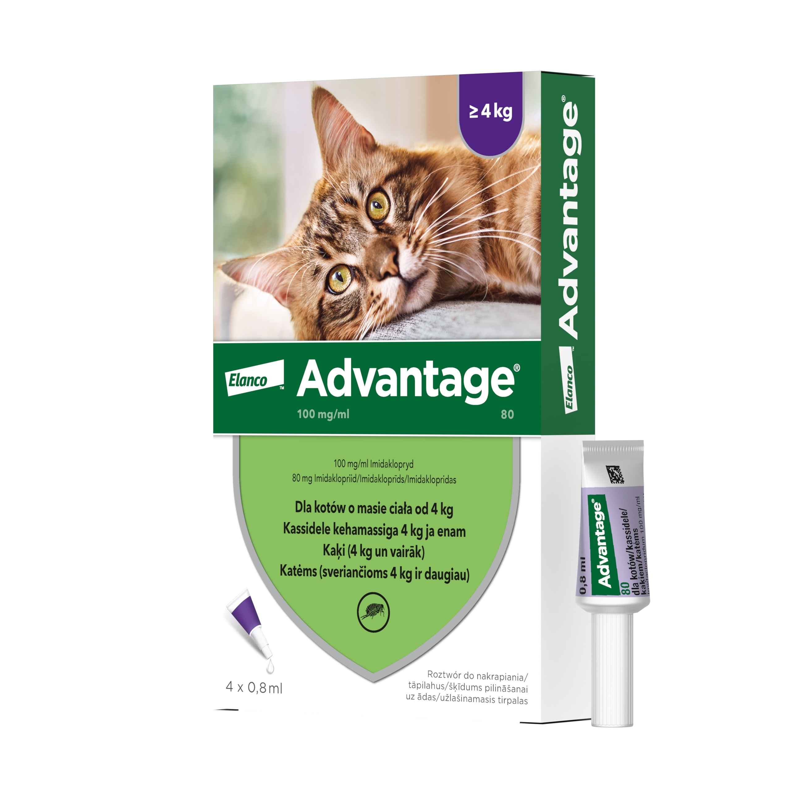 Advantage täpilahus kassile 100 ml/0,8 ml 4 tk - Tootepilt 
