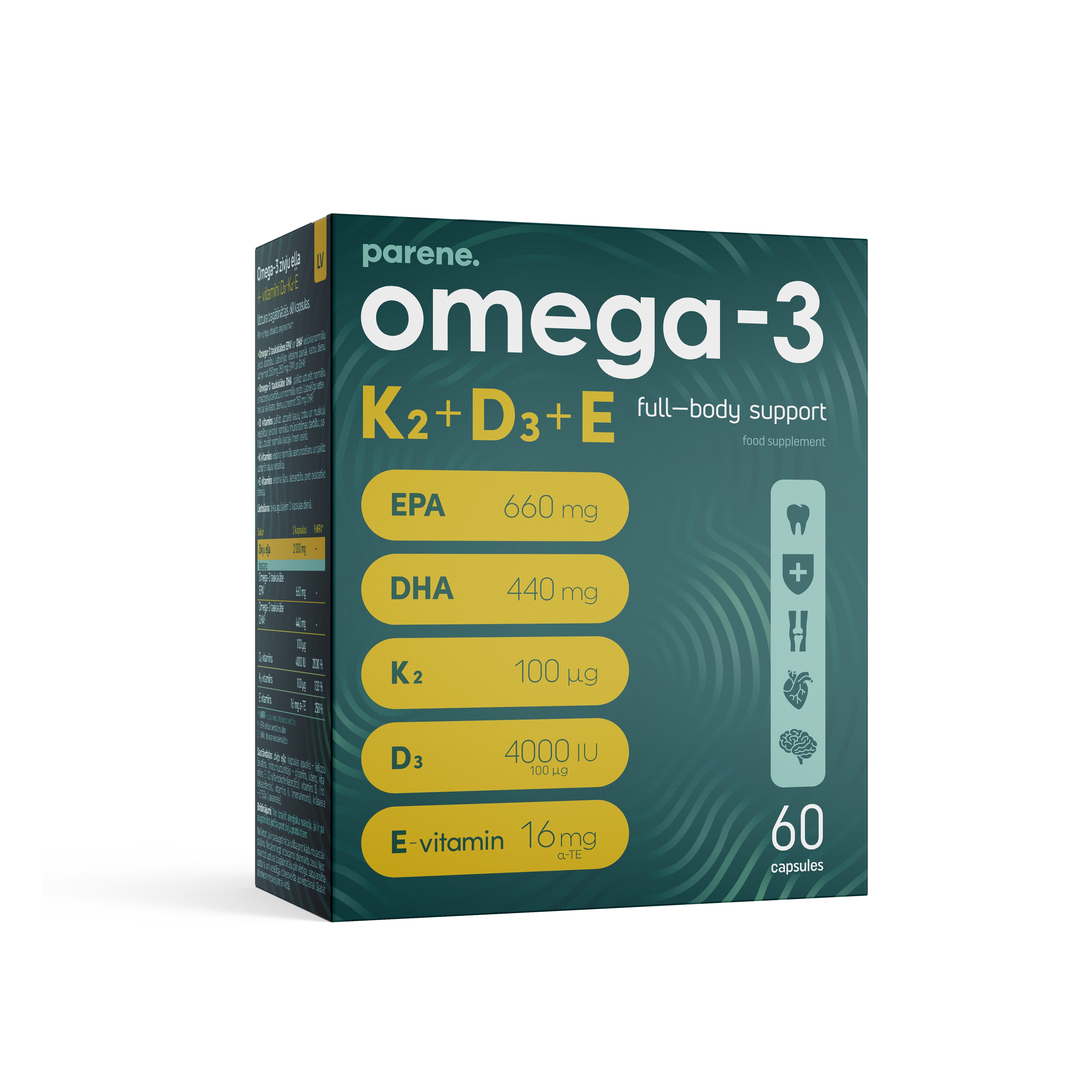 PARENE OMEGA-3 + K2 + D3 + E KAPSLID N60 - Tootepilt 