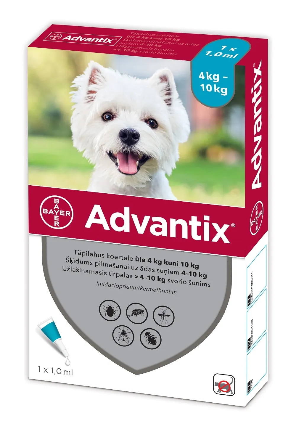 ADVANTIX TÄPILAHUS 500MG+100MG/ML 1ML N1 (>4-10KG) - Tootepilt 