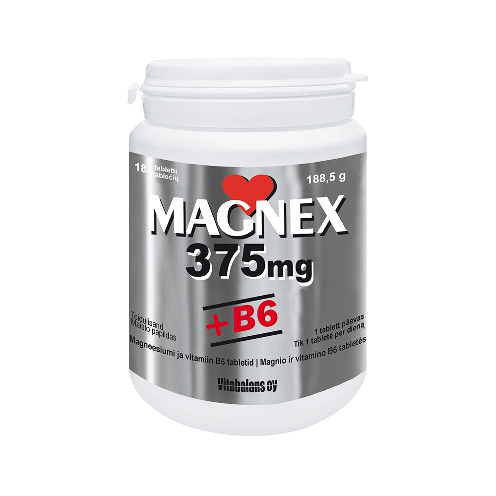MAGNEX + VITAMIIN B6 TBL 375/2,2MG N180 - Tootepilt 