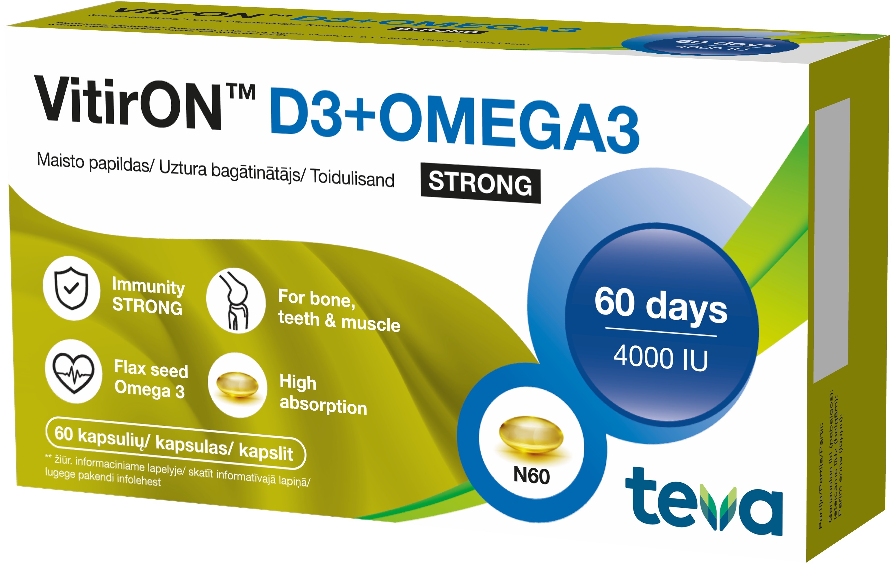 VITIRON D3+OMEGA3 STRONG KAPSLID 4000IU N60 - Tootepilt 