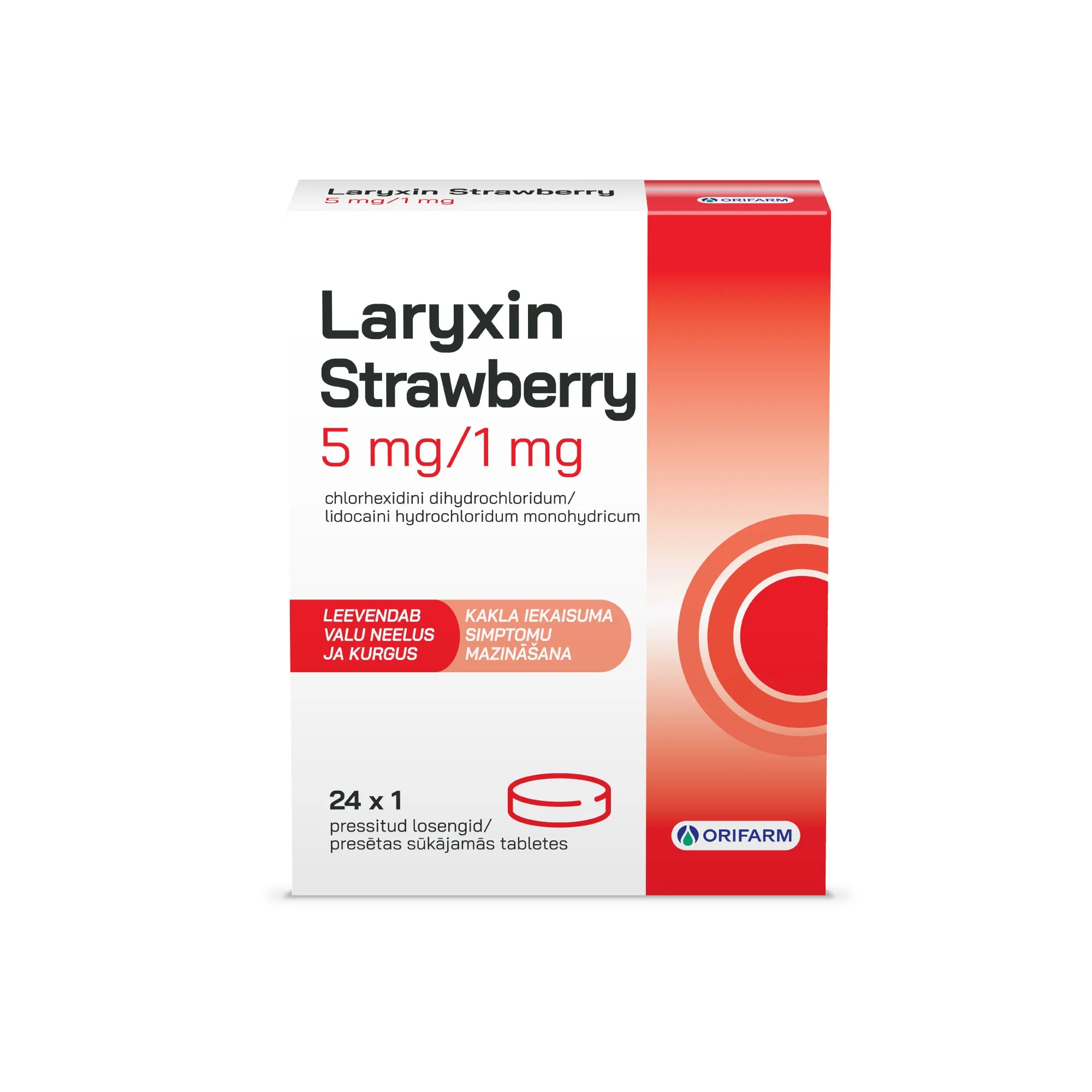 LARYXIN STRAWBERRY LOSENG 5MG+1MG N24 - Tootepilt 
